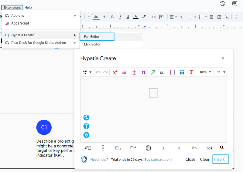 insert equations with hypatia create