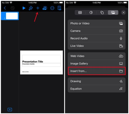 click insert from on ios