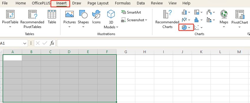 insert pie in excel