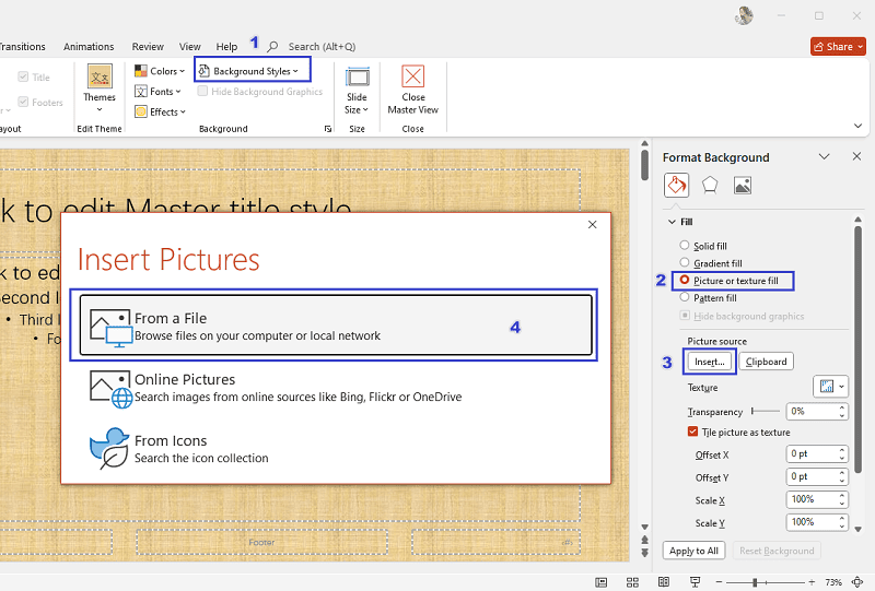 insert powerpoint background