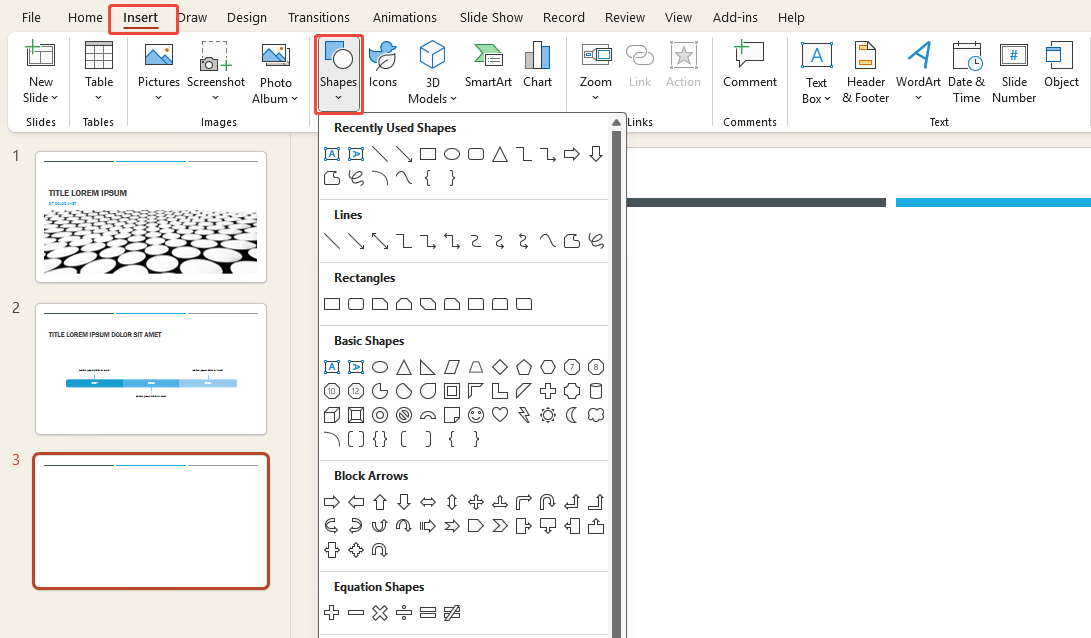 insert shape to create mind map