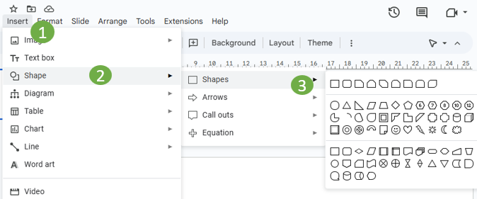 insert shapes in google slides before make it transparent