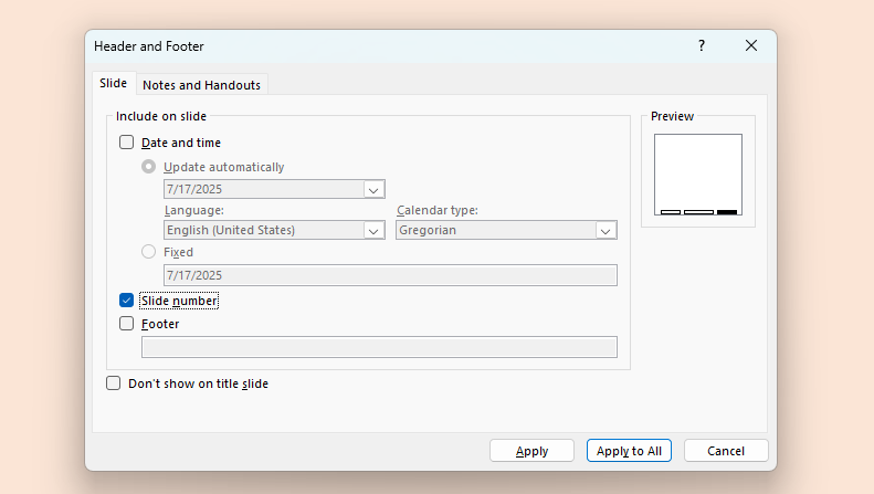 insert slide numbers