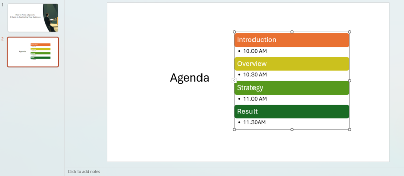 insert smartart for powerpoint adgenda slide