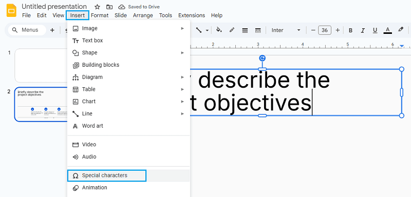 insert special characters for equation