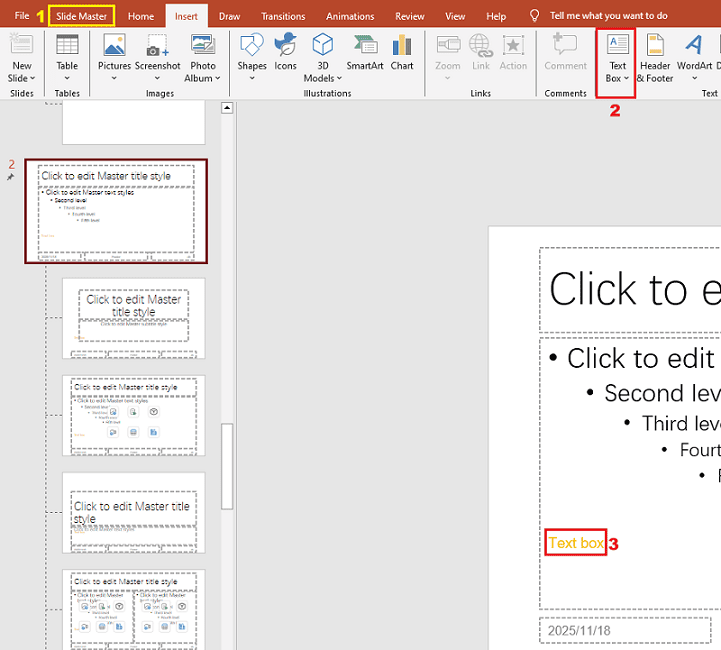 insert text box in slide master