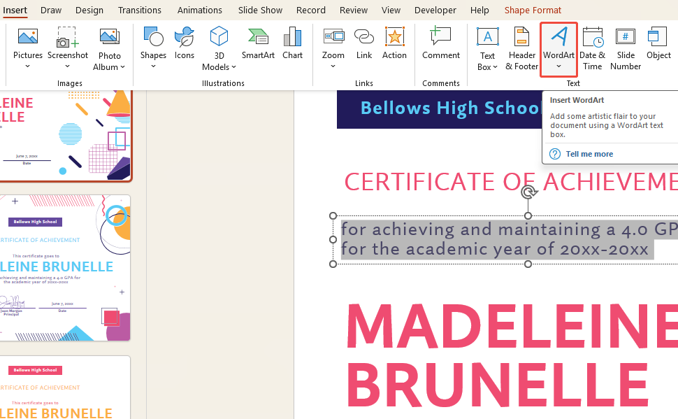 insert wordart