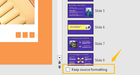 keep source formatting when mering slides