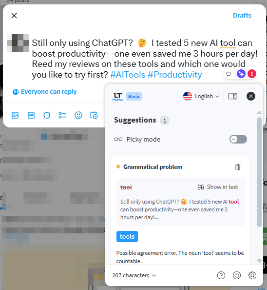 languagetool ai writing improvment