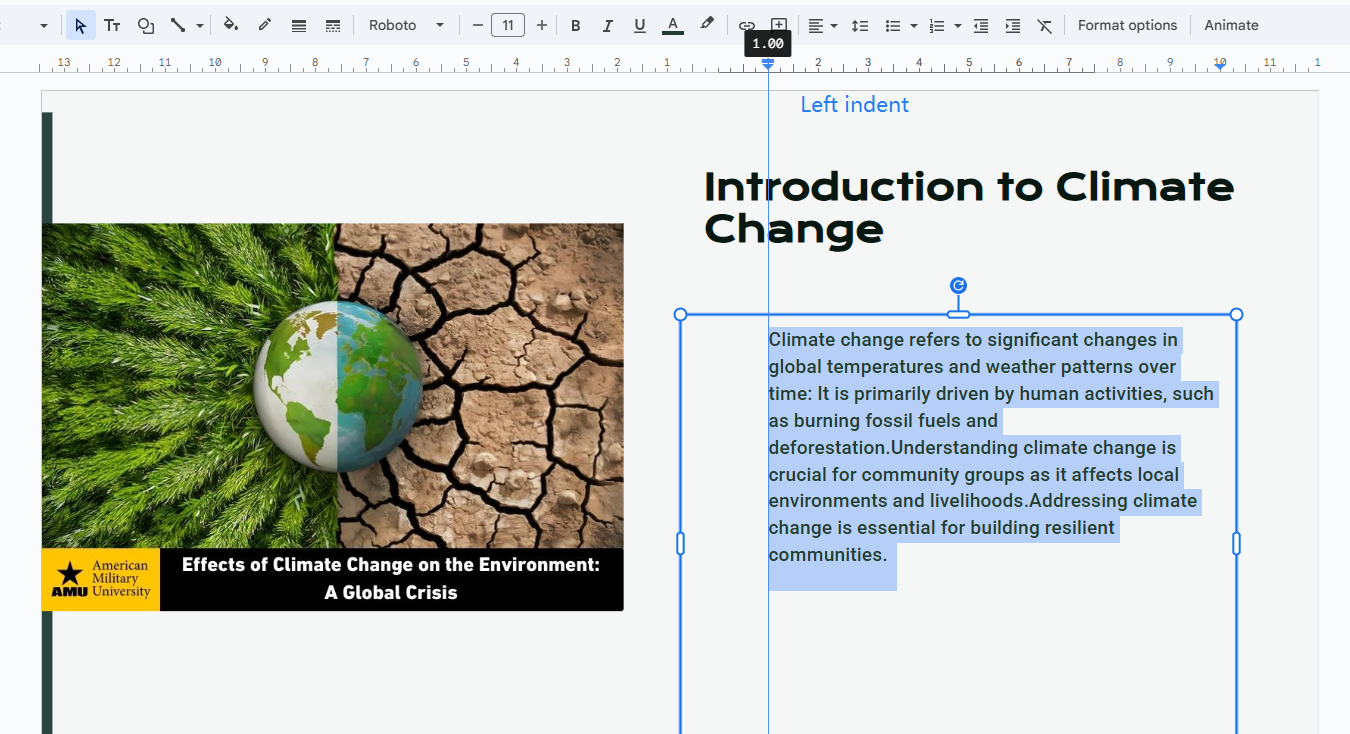 making left indent in google slides