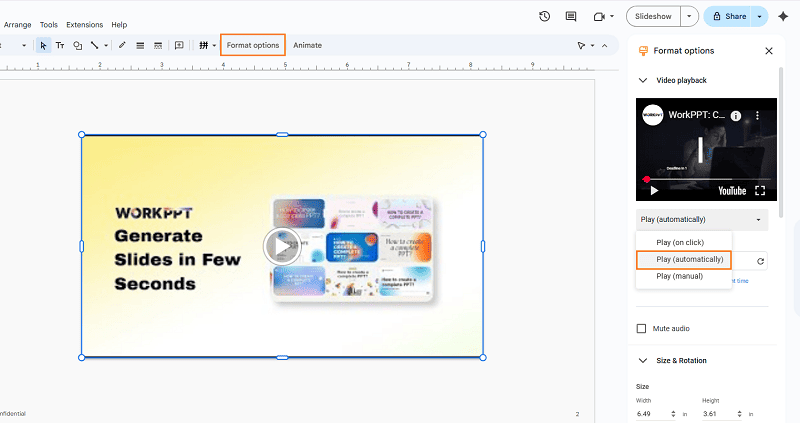 loop youtube video on google slides