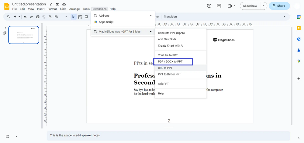 pdf to ppt with google slides extension