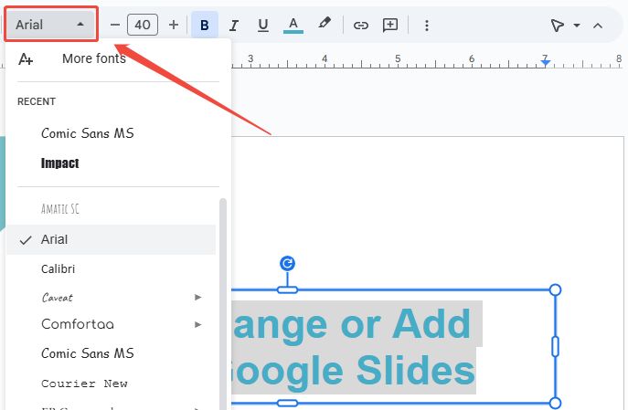 screenshot showing how to change default font in google slides