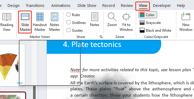 go to slide master view