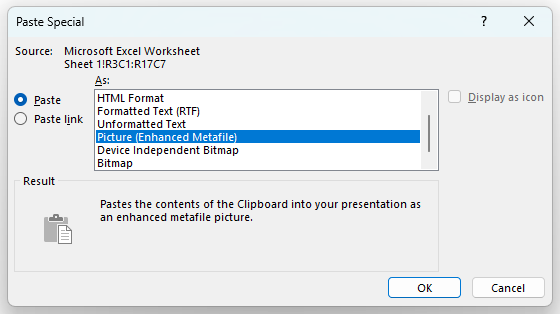 insert excel in powerpoint as picture