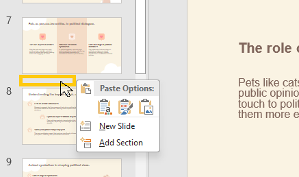paste slides to destination presentation