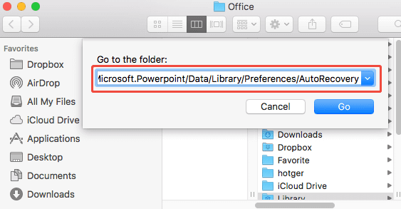 path to find unsaved ppt file on mac