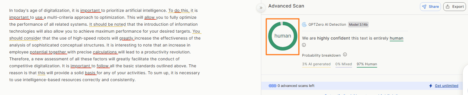 phrasly.ai detect result