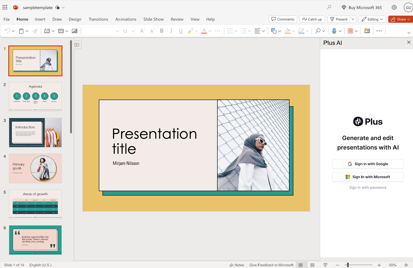  Interfaz del complemento plus ai para Google Slides