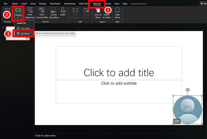 Grabación de presentación con cameo