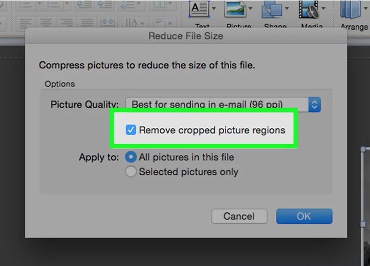 click remove cropped picture regions