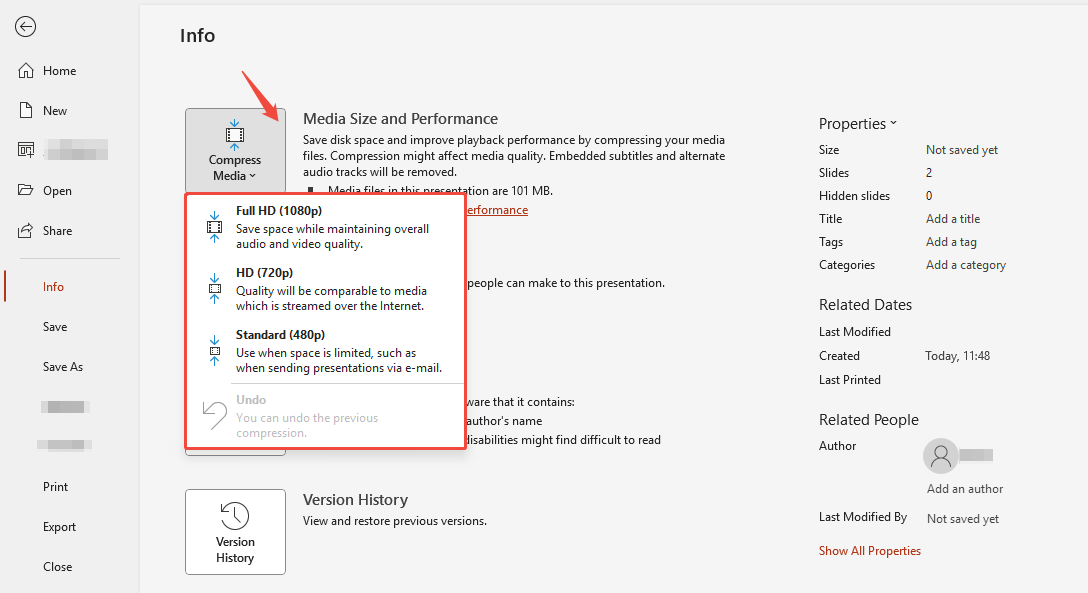 compress audio to shrink ppt file