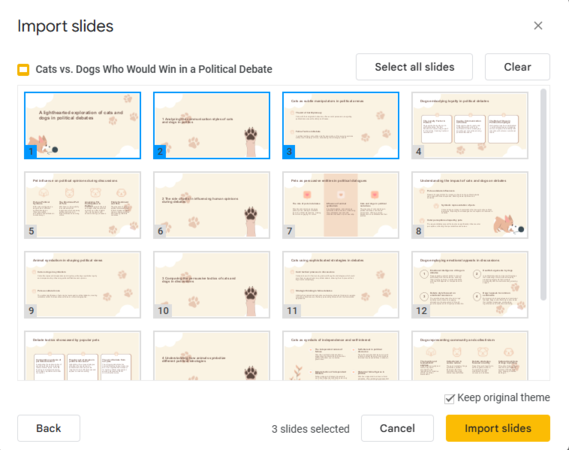 select the slides transfer from ppowerpoint