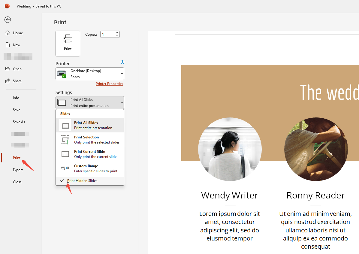 check if print the hidden slide