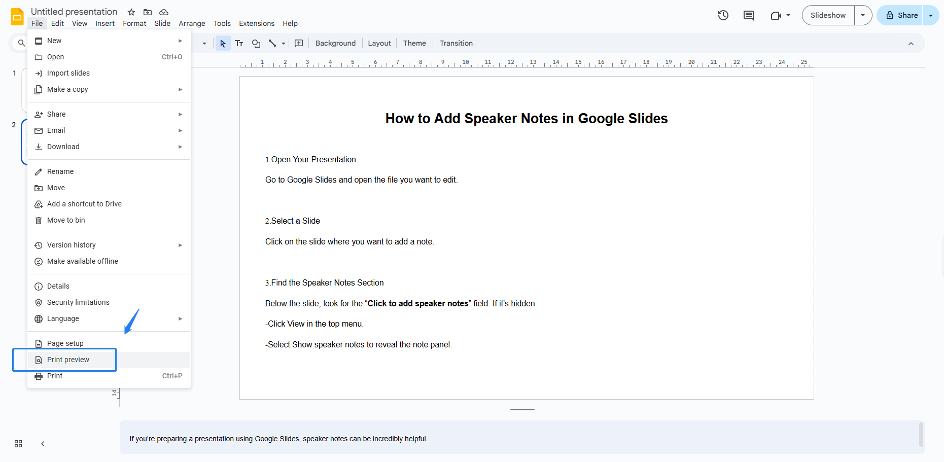 print slides with notes step1