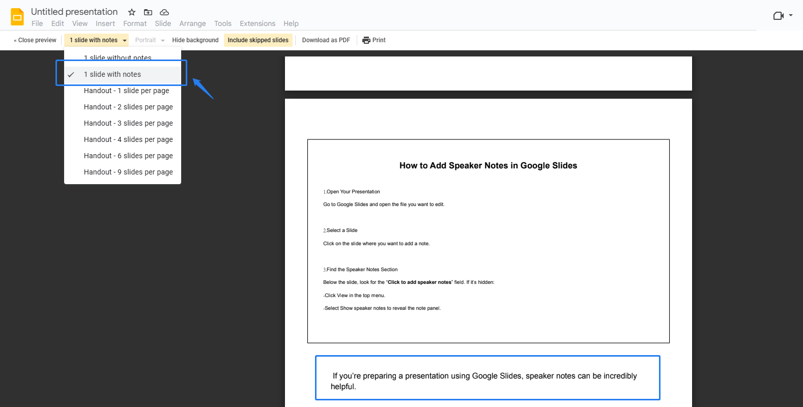 print slides with notes step3