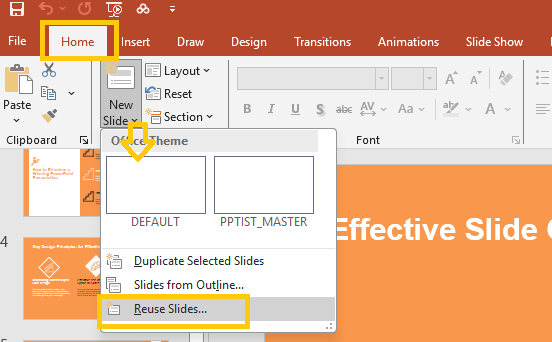 combine slides by reusing slides