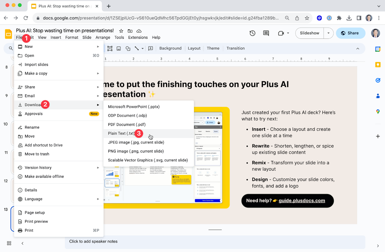 save as txt to count word on google slides