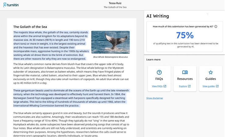 screenshot of turnitin detect ai