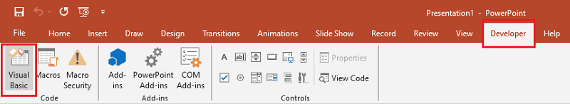 select developer option on powerpoint