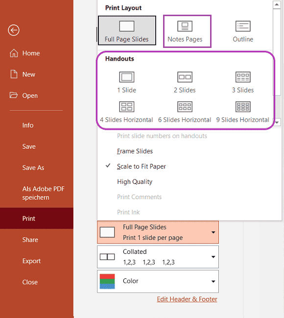 select powerpoint handouts