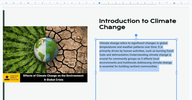 select the text for hanging indent in google slides
