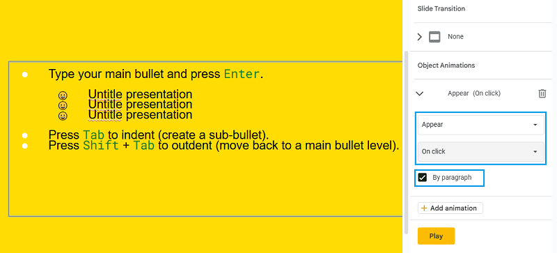 set bullet points amination