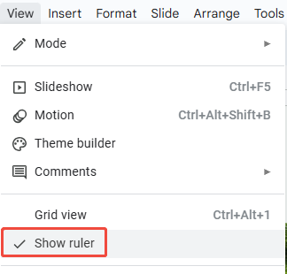 show ruler for making hanging indent in google slides