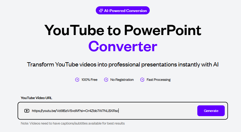 paste youtube url to slidesgpt