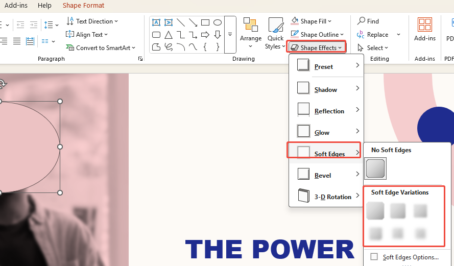 using soft edges for blur image on ppt