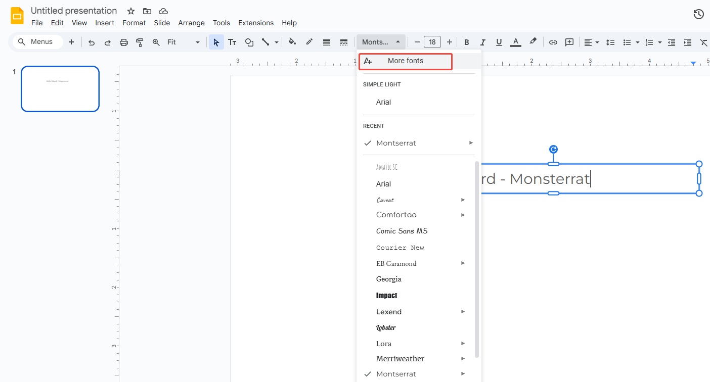 add and choose fonts in google slides