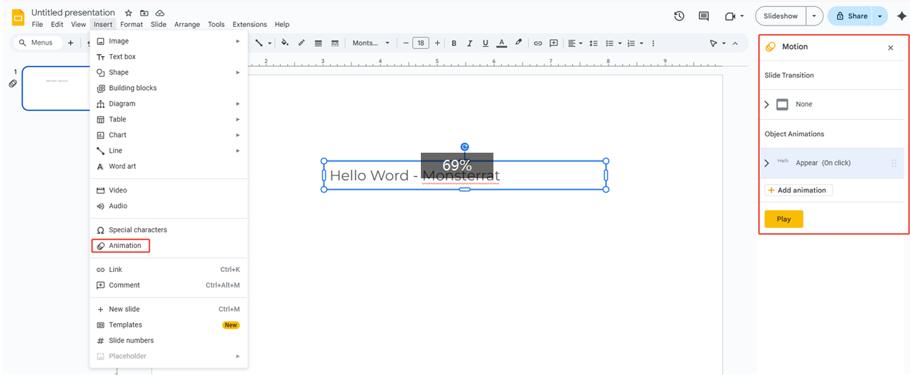 insert animation on google slides