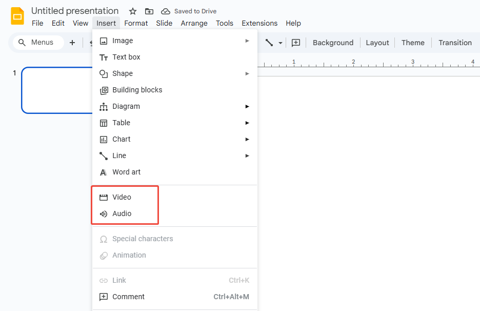 insert video and audio on google slides