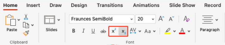 do superscript or subscript in powerpoint mac