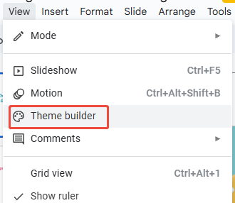 open theme builder for changing font in google slids