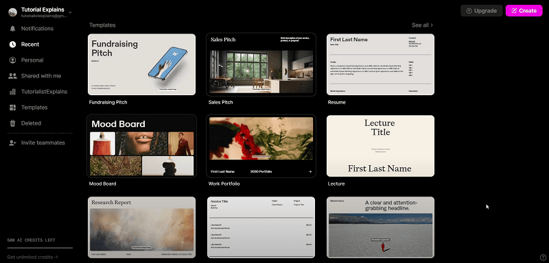 tome ai presentation maker interface