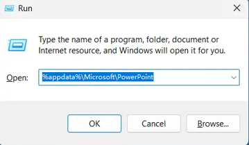 type unsaved powerpoint file path in run dialog box