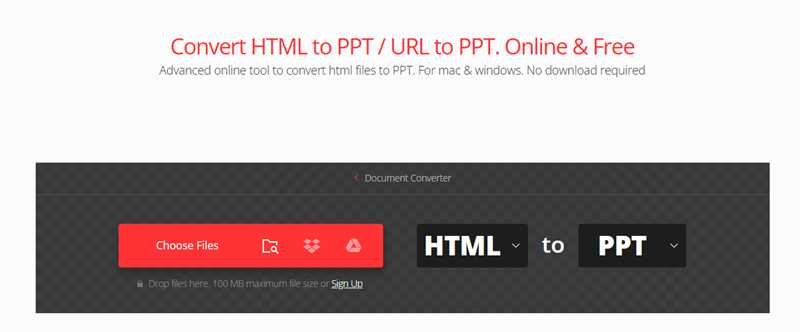upload html file for converting to ppt