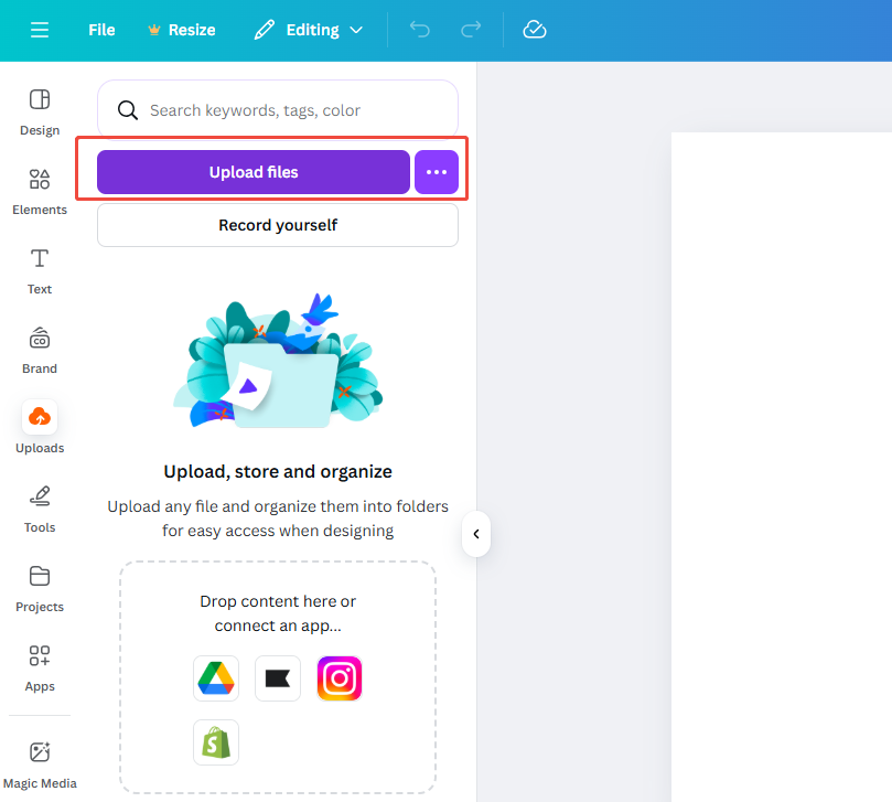 click uploads in canva