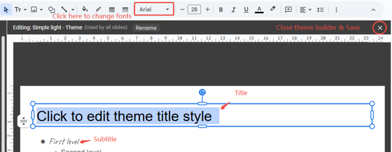 select master slide for changing font in google slids 